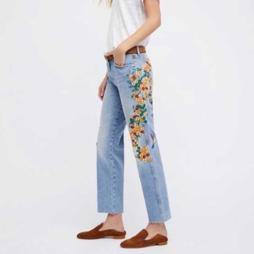 ISO - Free People Embroidered Girlfriend Jeans